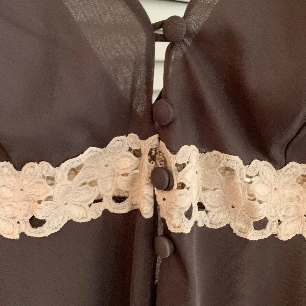 Vintage 1960s Lingerie Slip Nightgown Brown Nylon & Beige Lace Formfit Rogers - Picture 4 of 10